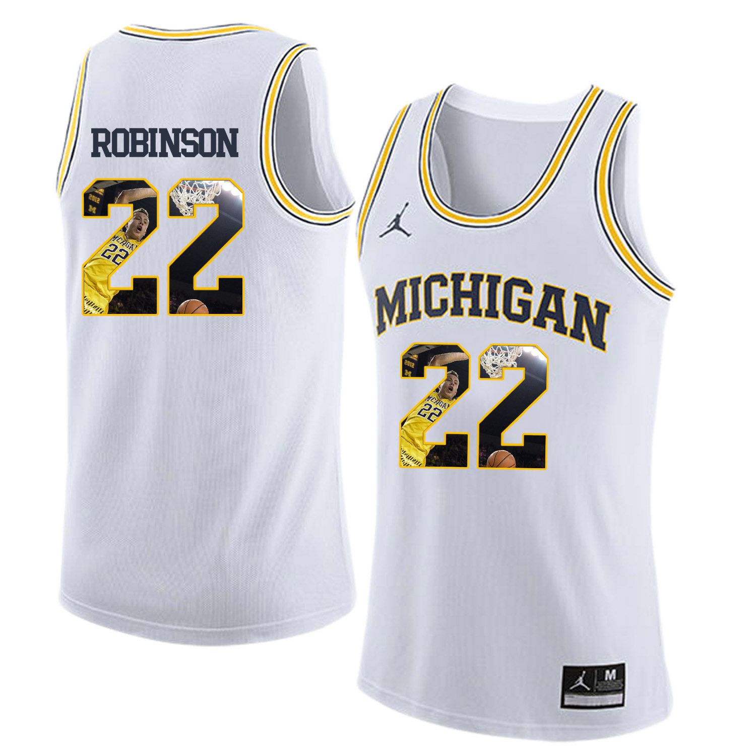 Men Jordan University of Michigan Basketball White #22 Robinson Fashion Edition Customized NCAA Jerseys